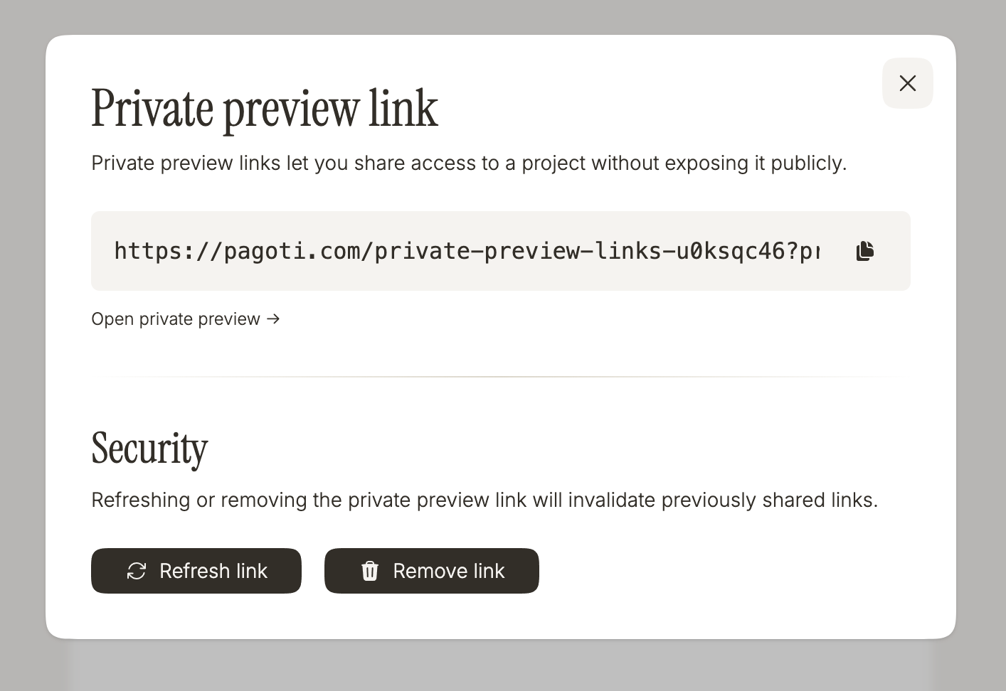 Private preview link